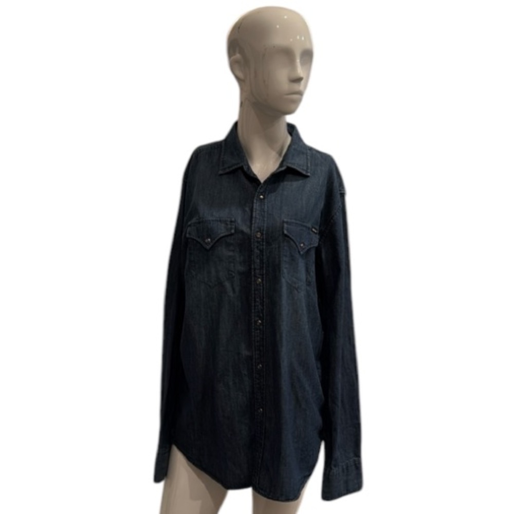 Replay Blue Jeans Cotton Denim Western Pearlsnap Shirt Size Large